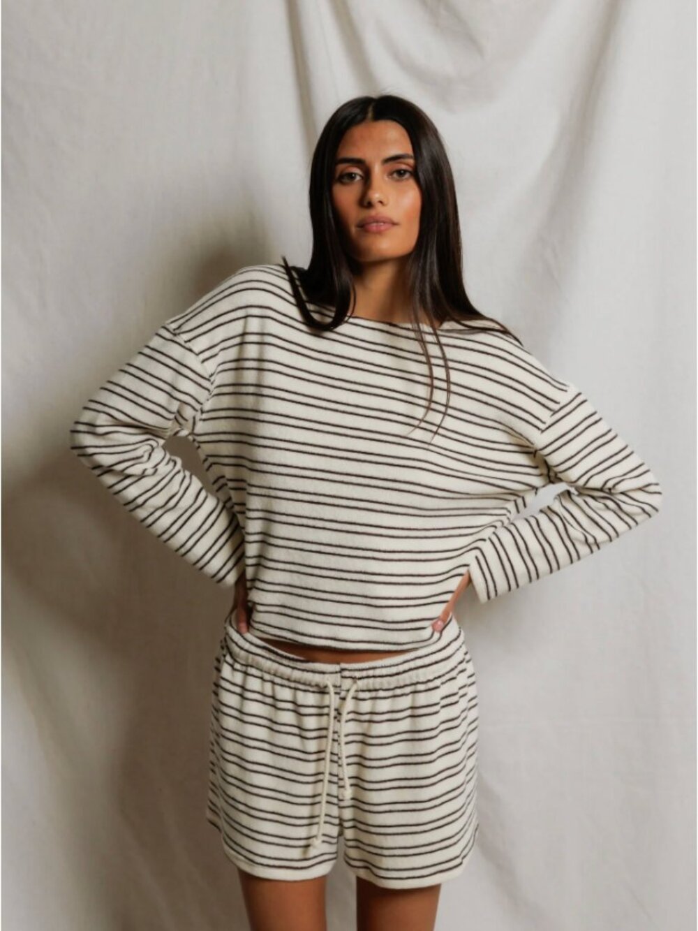 NWT Perfect White Tee Terry Striped Set, sz S